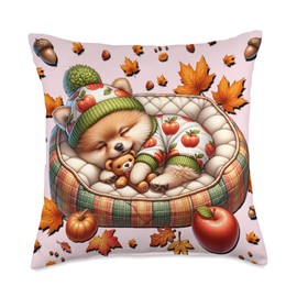 Cute Pomeranian Stuff for Girls Pink Fall Autumn Aesthetic Throw Pillow