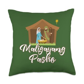 Filipino Christmas Family Maligayang Pasko Nativity Christmas Throw Pillow, 18x18, Multicolor