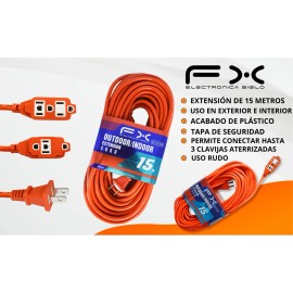 Extensión Eléctrica Uso Rudo Multicontactos 15 Metros 15a Naranja