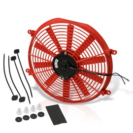 AJP Distributors 14" 12V 80W Electric Slim Push Pull Radiator Fan, Low Profile Thin Cooling Fan Assembly + Universal Mounting Kit Compatible/Replacement For Engine Motor Bay Automotive Cars Trucks SUV