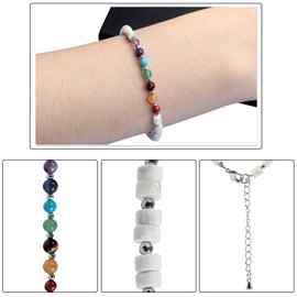 mookaitedecor 7 Chakra Stones Bracelet for Healing Yoga Energy Reiki Ball Bracelet Crystal Beads Healing Stones Jewellery Adjustable Bracelets for Men and Women Howlite Turquoise Stone, 16 centimetres