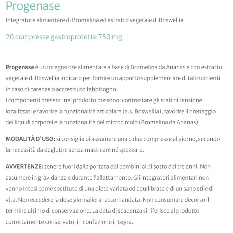 PROGE FARM Progenase 20 compresse - Integratore Alimentare di Bromelina
