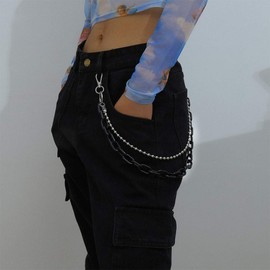 Aimimimier - Cadena de eslabones cubanos con cintura gruesa, estilo punk, para mujeres, adolescentes y hombres, color negro