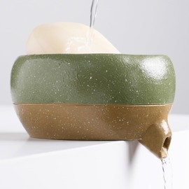 Wowhalolo Self Draining Soap Dish and Soap Holder with Drain Spout for Sink, Shower, Bathroom, and Kitchen - Compact Resin Sponge Holder and Organizer, Keep Dry and Easy Cleaning Design, Green