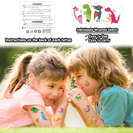 Partywind 408 PCS Kids Tattoos for Party Supplies, Individually Wrapped Sheet Temporary Tattoos Stickers for Kids Goodie Bag Stuffers, Fun Birthday Party Favors - Dinosaur