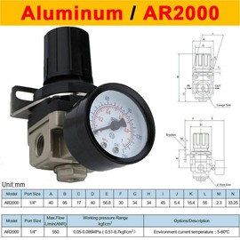 Riloer AR2000-02 1/4BSP Thread Air Pneumatic Filter Regulator w Gauge and Bracket