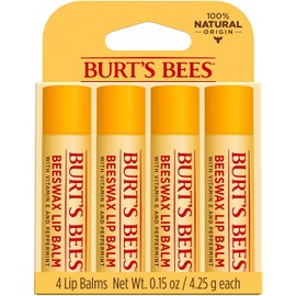 Bálsamo labial de cera de abejas de Burts Bees para unisex, 4 bálsamos labiales de 0.15 onzas