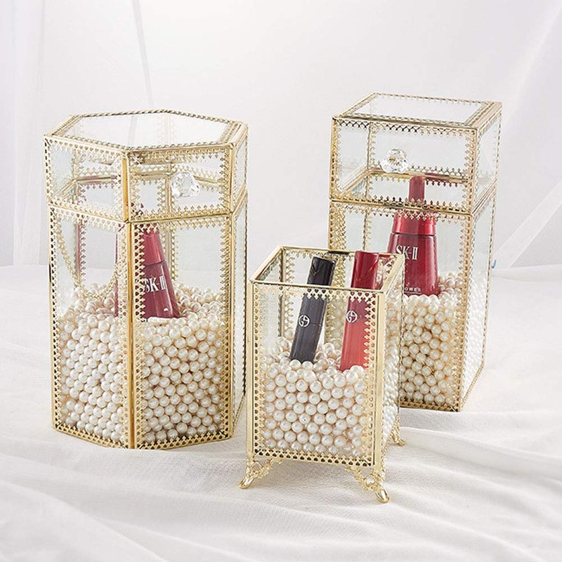 L-Lei Makeup Brush Holder with Lid,Clear Glass Makeup Brush Organizer