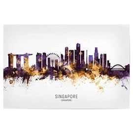 artboxONE Poster 60 x 40 cm cities / Singapore Singapore Skyline PurpleGold - Picture Singapore Painting Singapore
