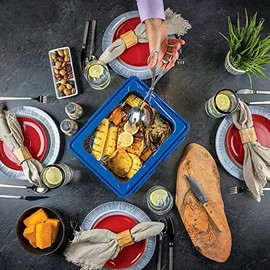 Mr. Bar-B-Q Bandeja para cocinar, transportar y servir para cocinar en interiores y exteriores, fácil de servir con parte superior extraíble transpare