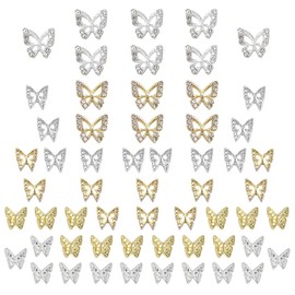 Butterfly Nail Charms, 58pcs 3D Golden Silver Butterfly Charms for Acrylic Nails, 14 Butterflies Nail Rhinestones Gems Charms +44 Alloy Studs, Nail Art Crystals Diamonds Decor Supplies for Nails DIY