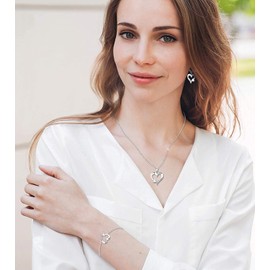 YL Heart Earrings 925 Silver Love Heart Drop Earrings, Blue Sapphire, Simulated Emerald, Amethyst Dangle Earrings, Jewellery for Women, Silver, White