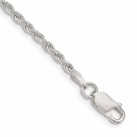 GlittersandGold Sterling Silver 2.25mm Diamond-cut Rope Chain Necklace