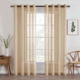 MIULEE 2 Panels Beige Khaki Sheer Window Curtains Elegant Grommet Top Window Voile Drapes/Treatment Linen Textured Panels for Bedroom Living Room (54X84 Inches)