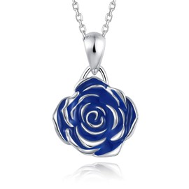BEILIN S925 Sterling Silver Blue Rose Flower Pendants Necklaces Jewelry gift for her (Blue)