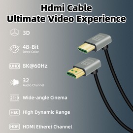 RIIEYOCA 90 Degree Up Angled HDMI Male to 90 Degree Down Angled HDMI Male 48Gbps High Speed 2.1 Supports 8K@60Hz, ARC, 3D for DVR (0.5M)