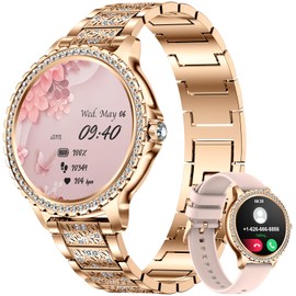 LIGE Smart Watch for Women Answer Make Calls,1.32" Diamond Fitness Tracker Watch with Message Reminder 20 Sports Modes Smartwatch for Android iOS Rose Gold