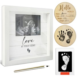 4x6 Covered Love Picture Frame with Ink Pad DIY Wooden Grandkids Photo Plaque Landscape Milestone Card Keepsake Baby Announcement Mothers Day Gifts for New Grandma Mom Wall Tabletop Display HF369
