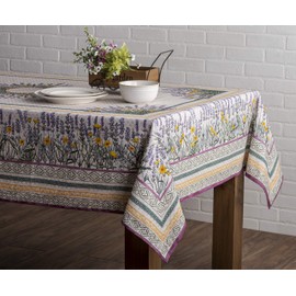Maison d' Hermine Table Cover 100% Cotton 140cm x 230cm Decorative Tablecloth Washable Square Easter Tablecloths for Dining, Home, Wedding, Banquet, Buffet, Fanny Lavender - Spring/Summer