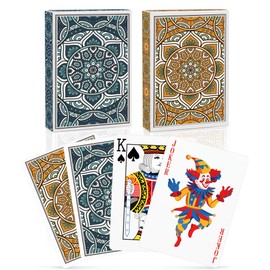 Playing Cards 2 Pack Deck of Cards,Standard Poker Cards Professional Set,Fun Card Games for Adults,Easy Shuffle Unique Design Cards for Pinochle,Go Fish,Cartas (Green/Orange)