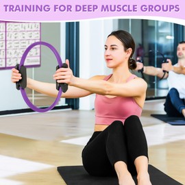 Goocrun Pilates Ring Set Exercise Equipment with Fabric Resistance Bands Set, Pilates Ball, Sliding Disks – Workout Equipment Home Gym Includes Complete Fitness Poster (Purple)