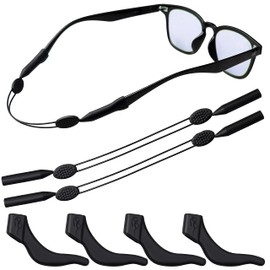 pengxiaomei 2 Pack Sunglass Holder Strap, Sports Glasses Strap with 4 Pcs Ear Hooks Anti Slip Sports Eyewear Retainer, Adjustable Universal Eyeglass Cord for Women Men