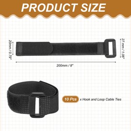 PATIKIL 8 x 0.79 Inch Reusable Cable Ties 10 Pcs Adjustable Hook and Loop Straps Cord Management Wire Wrap Cord Ties Organizer for Home Office Cables, Black