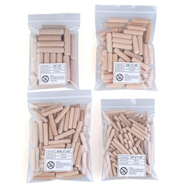 260 pcs Hardwood Wooden Dowel Pins Kit, 4 Sizes 1/2"; 3/8"; 5/16"; 1/4"(12.5mm;9.5mm;8mm;6mm), Kiln-Dried Fluted & Beveled Design for Easy Insertion for Woodworking, Furniture, Crafts & DIY Projects