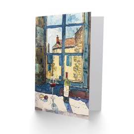 Artery8 Greeting Card Bordeaux Wine Cheese Grapes Advert Watercolour Blank For Him Or Her Art Birthday Card