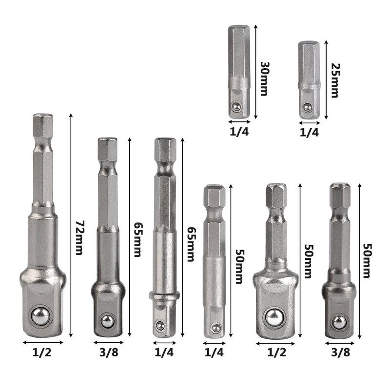 TIMESETL 8pcs Impact Adaptor Set - 1/4" 3/8" 1/2" Hex