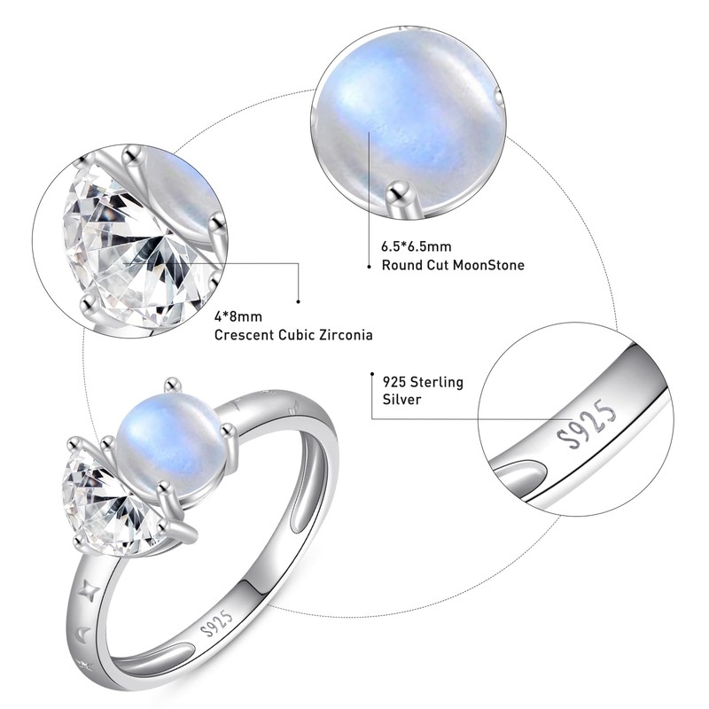 ETERMBOL Celestial Sun and Moon Ring Moonstone Ring for Women