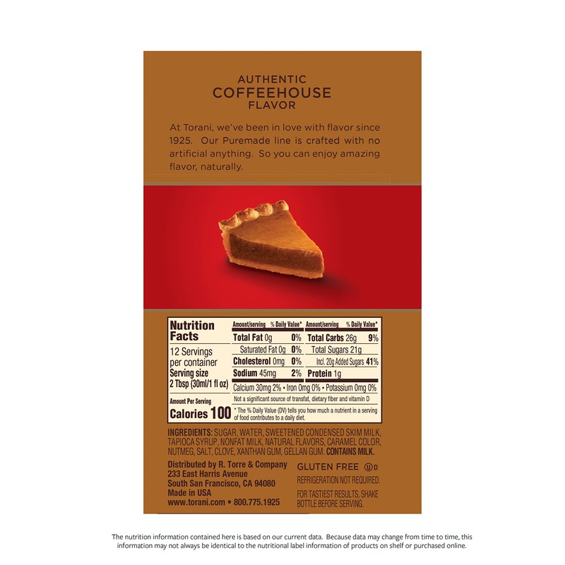 Torani Puremade Sauce, Pumpkin Pie, 16.5 Ounces (Pack of 4)