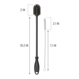 Goodful Reusable Bottle and Straw Cleaning 2-Piece Brush Set, Scratch Free Silicone Bottle Cleaner and Bristle Wire Straw Cleaner, Dishwasher Safe, Gray