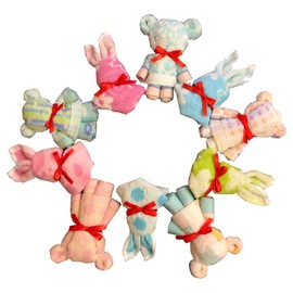 Petite Gift, Graduation, Retirement, Wedding, Birthday, Small Gift, Individually Wrapped Towel Handkerchief (Bear & Rabbit Set of 10)