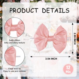 NUVCELKA 12 Pcs Hot Pink Satin Ribbon Bows for Gift Wrapping Treat Bags Cupcake Decorating Premade Twist Tie Bow Birthday Party Favors Girl Celebration