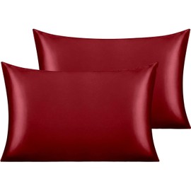 Satin Silky Pillowcases Set for Hair - Pillowcase Covers with Envelope Closure - Cool and Easy to Wash - Pillowcase Set of 2 - Pillow Cover Only Without Insert (Red, Queen(20"x30"))
