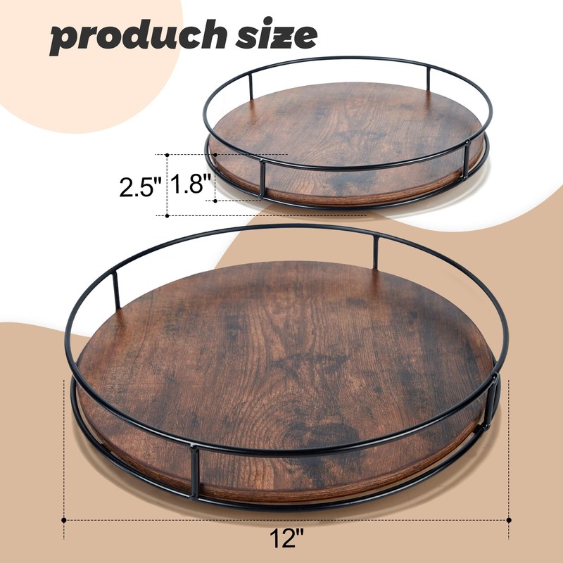 12 Inch Wood Lazy Susan, Rustic Brown Turntable Organizer with