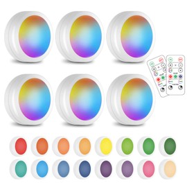 SIXDEFLY Wireless 16 Color Changing LED Puck Light 6 Pack LED Under Cabinet Lighting Closet Light Battery Powered Night Lights with Remote Control Dimmer & Timing Function