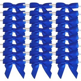 Micomon 50pcs 2-1/2 Inch Blue Satin Ribbon Bows with Twist Tie Bows for Christmas Tree Decoration Gift Packing&Wrapping(Blue)