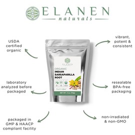Elanen Naturals Indian Sarsaparilla Root, USDA Certified Organic, Cut & Sifted - Size: 1 lb.