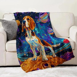 Turamurra Beagle Space Adventure Throw Blanket 50"x60", Cosmic Dog Blankets for Living Room Bedroom Decor, Soft Flannel Plush Beagle Gifts for Adults Kids