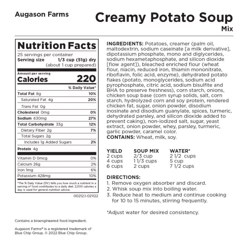 Augason Farms CREAMY POTATO Soup #10 Big Can Survival Emergency