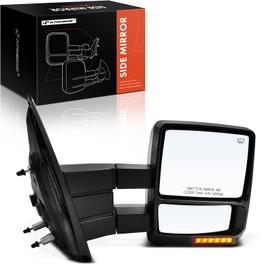 A-Premium Towing Mirrors - Compatible with Ford F-150 F150 2008-2014 - Heated Manual Folding Chrome - with Puddle Light