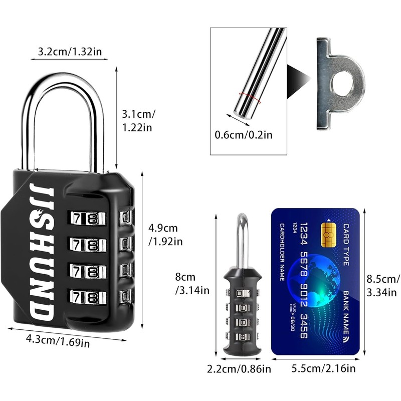 Pack of 2 Padlock Combination Lock, 4 Digit Zinc Alloy