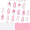 24 Pcs Spring Pink Press On Nails Short Almond,YEFIUO Summer