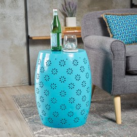 Christopher Knight Home Zula Lace Cut Iron Accent Table, Blue