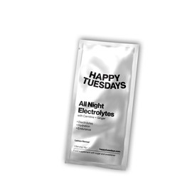 Happy Tuesdays All Night Electrolytes | Rehydration Powder | Hydration, Energy & Recovery | Festival, Travel & Summer Holiday Essential | Ginger, Potassium, Carnitine | Lemon Flavour | 30 Sachets