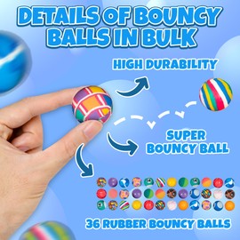 Bedwina Bouncy Balls in Bulk - Pack of 180 (1inch/27mm) Hi Bounce Ball Variety Assortment Mix, Colorful and Small Rubber Bouncing Balls for Kids