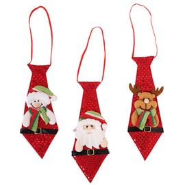 SOIMISS 3pcs Christmas Ties Funny Sequins Santa Snowman Deer Ties Novelty Christmas Hanging Ornaments for Christmas Holidays Costume Accessories