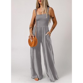 Dokotoo Womens Casual Loose Overalls One Piece Sleeveless Jumpsuits for Women Stretchy Wide Leg Long Pant Rompers Jumpsuit with Pockets Small Grey